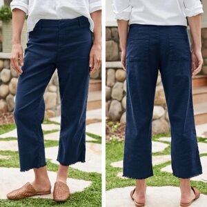 Frank & Eileen KINSALE Navy Sailor Cotton/Flax Trouser Pants Sz 10 Crop Raw Hem